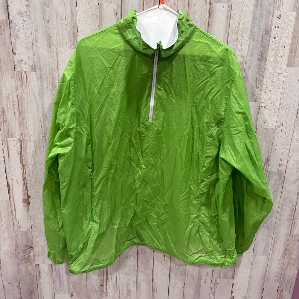 LL Bean Thin Lightweight Lime Green Nylon Packable Rain Jacket Windbreaker XL